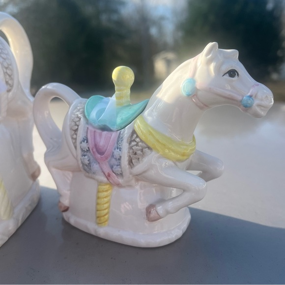 Vintage Heritage Mint Carousel Horse Teapot, Sugar, Creamer Set